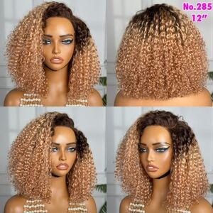 two-tone color deep wave curls closure wig in 8 inches